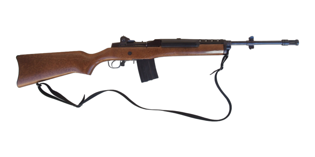 Ruger Mini-14 GB with wood stock and an example sling.