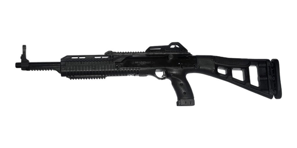 Hi-Point Model 4595 carbine in black, left side, with skeletonized stock