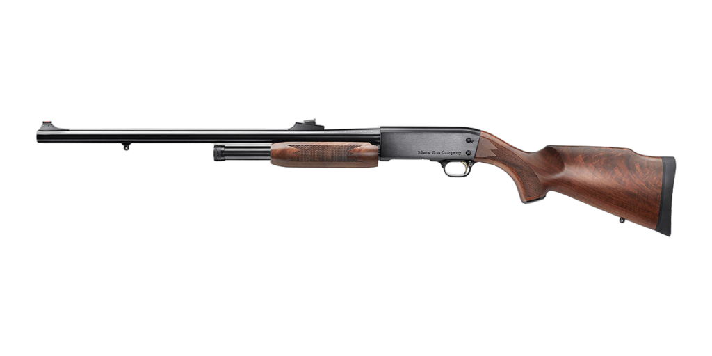 Ithaca Model 37 Deerslayer II 12 gauge pump shotgun with walnut stock and rifle sights, left side