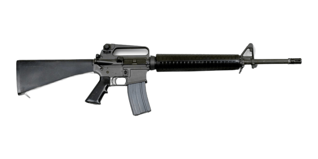 M16A2 rifle with fixed stock, shown from the right side and the left side on a white background